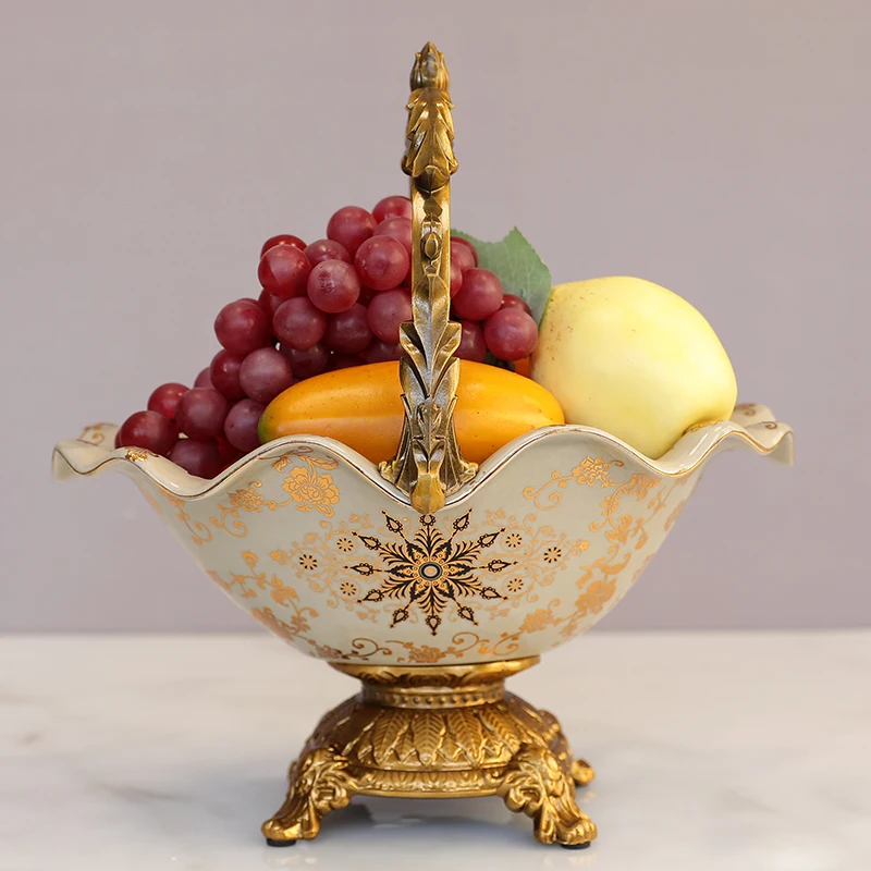 

‌Luxury Alloy Ceramic Fruit Bowl - Modern European American Style Centerpiece, Villa Model Home Decorative Gift