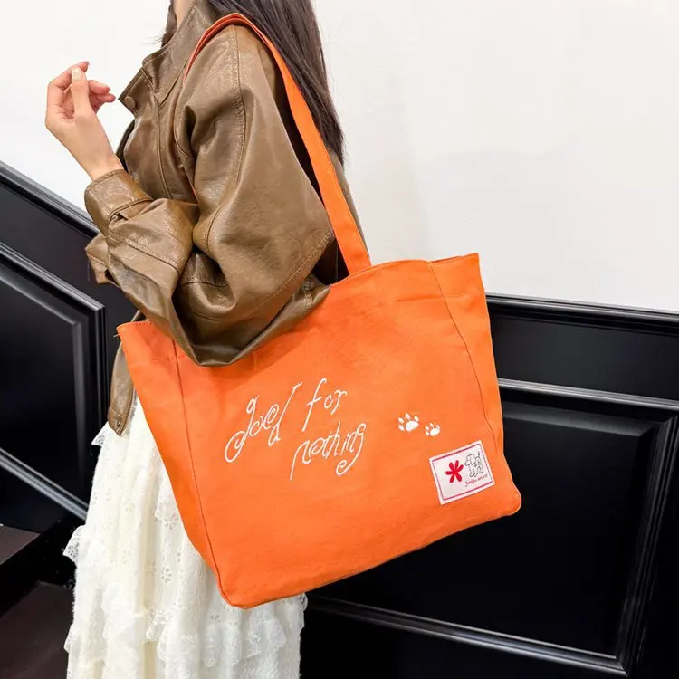 

Просторная холщовая сумка-тоут, минималистичный женский кошелек на плечо, однотонная сумка-тоут в ленивом стиле, большая вместительная повседневная сумка с верхней ручкой ​