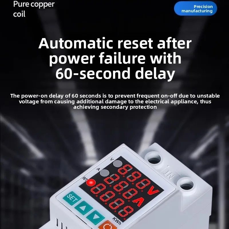 220V Overvoltage Undervoltage Protector Self-Repeating Switch Household Automatic Reset 40A 50A 63A Anti-Leakage Circuit Breaker