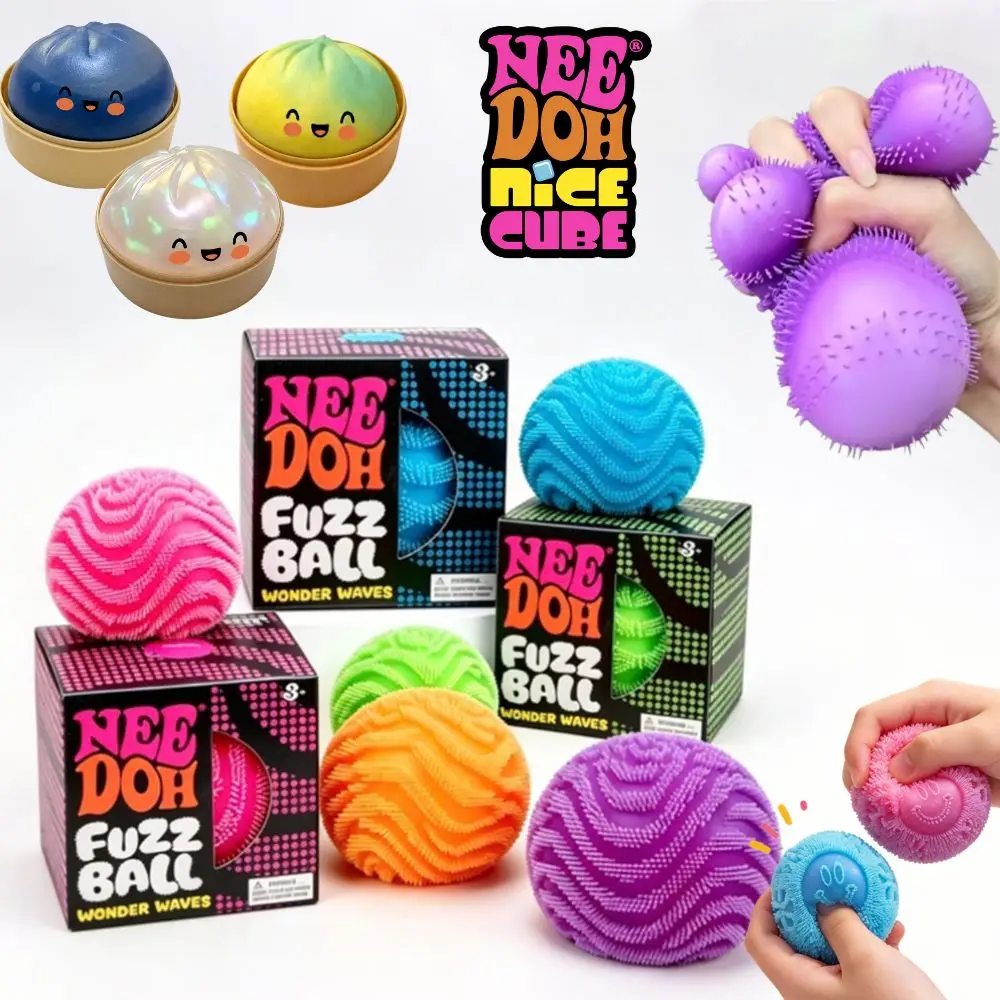 Fuzzy Smiley Face Nee Doh Fuzz Ball, Elastic Squeeze Stress Relief Squishy Toy, Anti-Anxiety Fidget Sensory Toy for Boys Girls