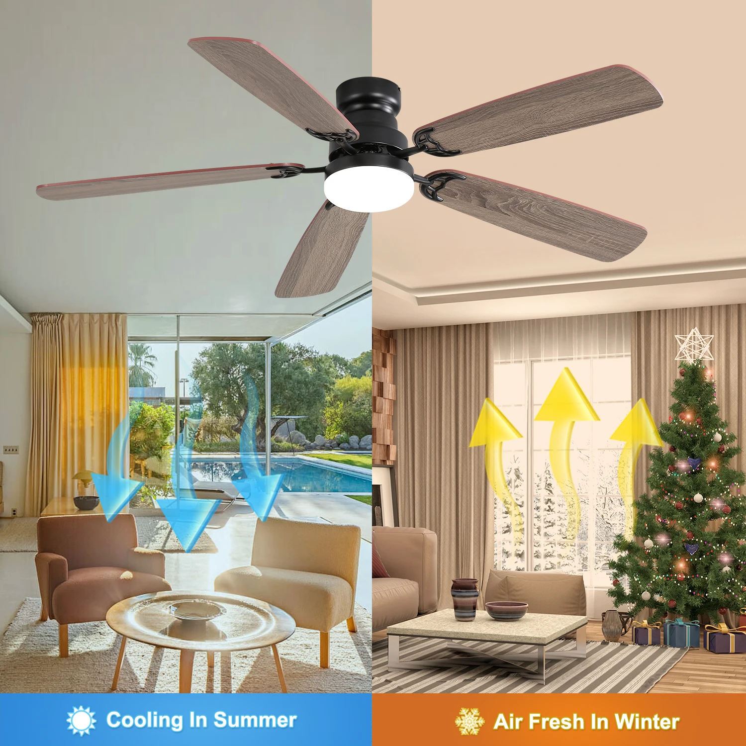 Sofucor 52-inch 5 Double Sides Blade Ceiling Fans With Light Remote Control  With 3-Modes LED