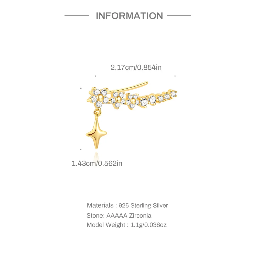 CANNER 1PC Eight Pointed Long Chain Tassel Cartilage Spiral Puncture 925 Sterling Silver Stud Earring For Women Ins Earring Gift