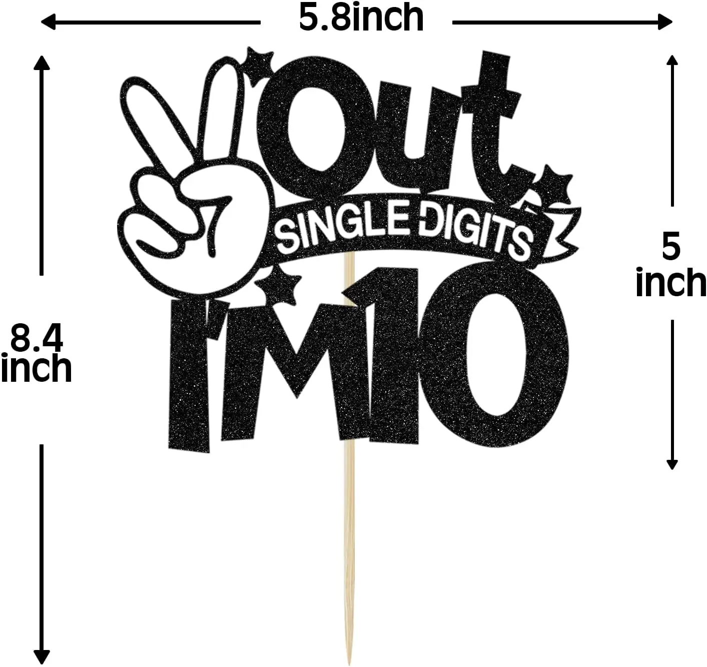 1 Pack Out Single Digits I\'m 10 Cake Topper, Double Digits 10, for Boys Girls 10th Birthday Decorations Black Glitter
