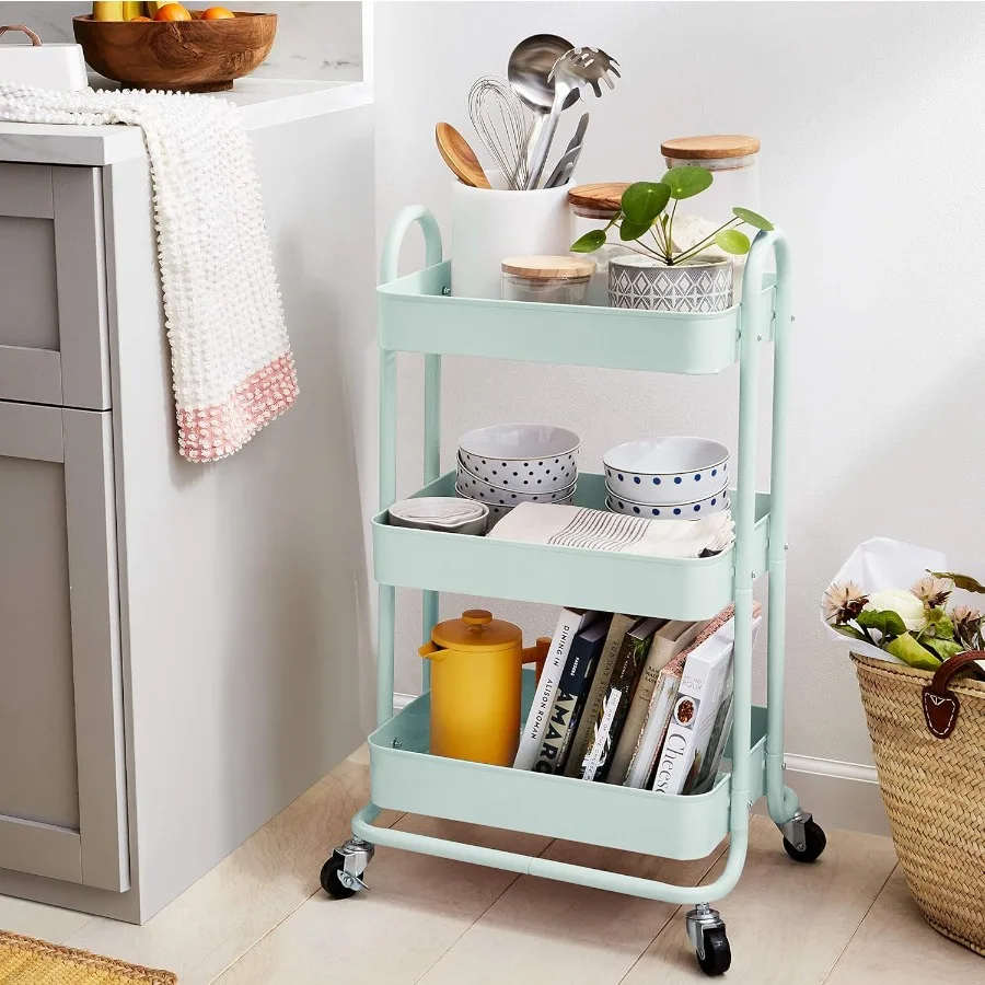 3-Tier Rolling Utility or Kitchen Cart - Mint Green