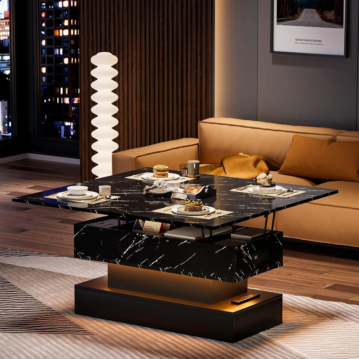 

3-in-1 Lift-Top Coffee Table w/Charging Station, LED & Hidden Storage
