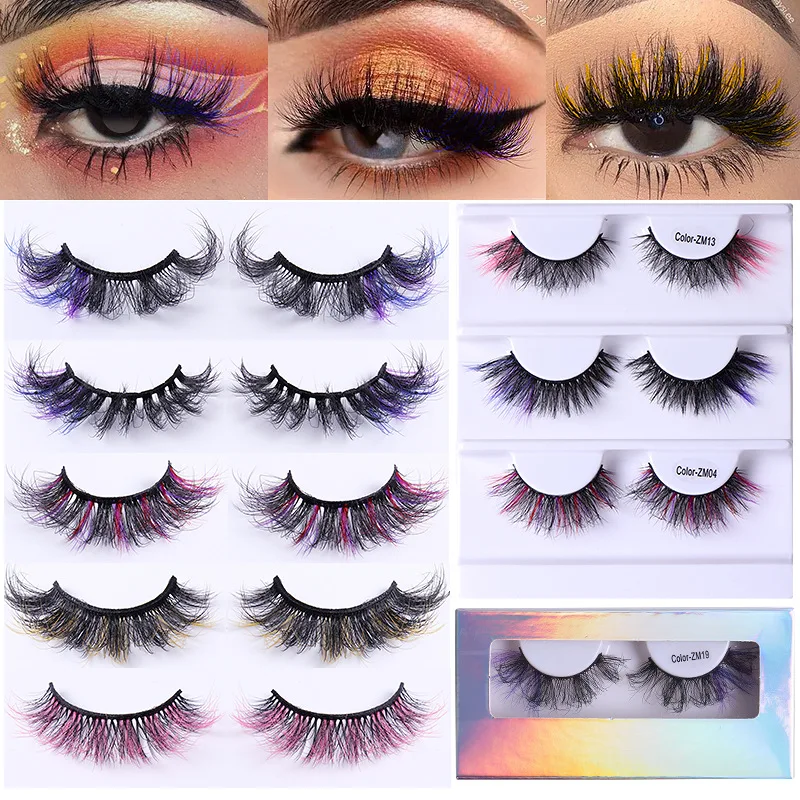 1 Pairs Colored Lashes Russian Fluff Strip Lashes with Color 20 Styles Color Eyelashes Mix Wispy Faux Mink Lash Cat Eye Eyelash