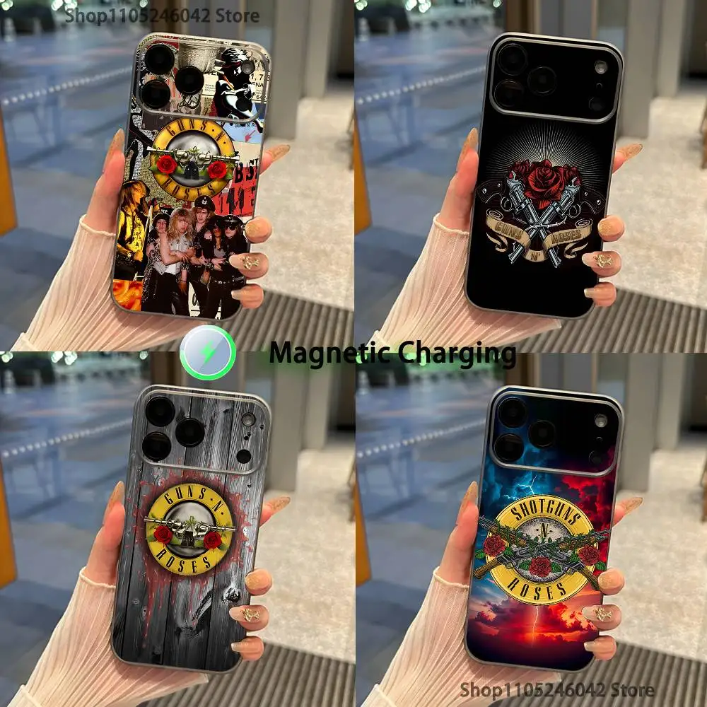 

Band G-Guns N Roses Shockproof Transparent gray Phone Case For iPhone 17,16,15,14,13,12,11,Pro,Max,Plus,Magnetic Charging
