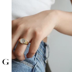 GHIDBK Minimalist Stainless Steel White Shell Geometric Circle Rings for Women Statement Street Style Fashion Jewelry Wholesale
