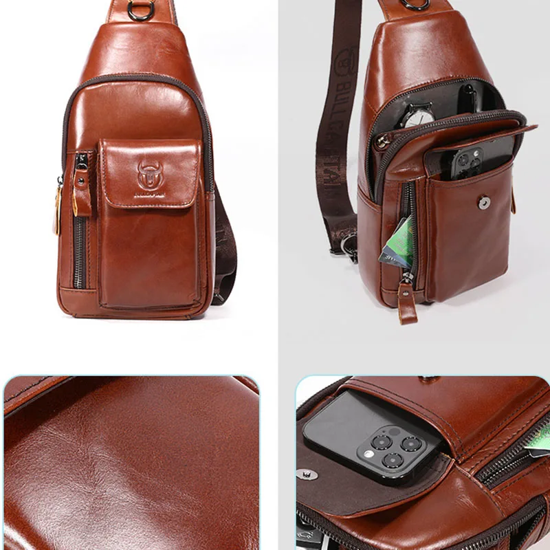 Chest Bag Pouch Genuine Leather Casual Travel Retro Male Crossbody Messenger Side Bags Men Cross Body Shoulder Sling Backpack