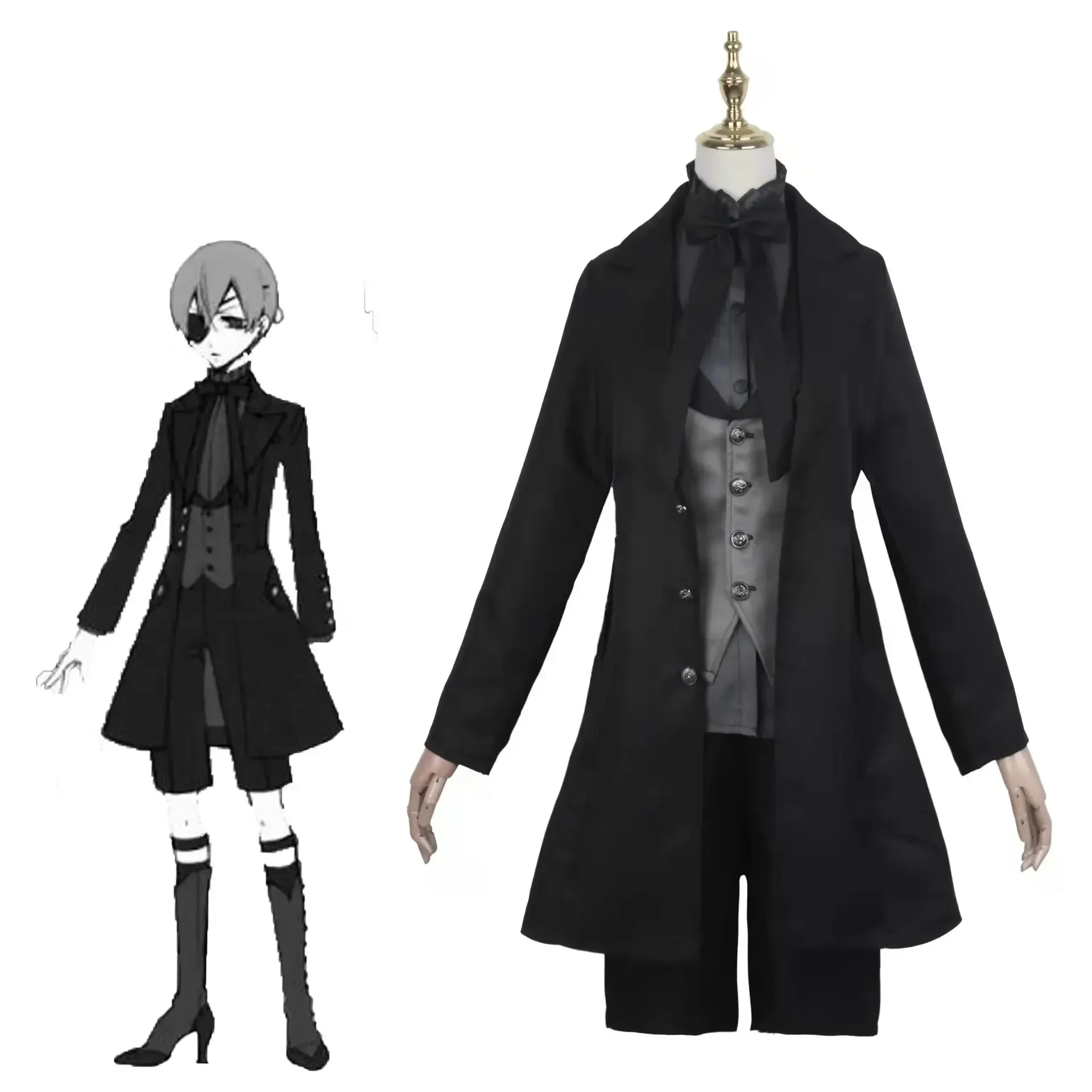 Anime Black Butler Ciel Phantomhive Sebas Cosplay Costume Wig Men Demon Costume Uniform Coat Shirt Vest Pants Suit Halloween