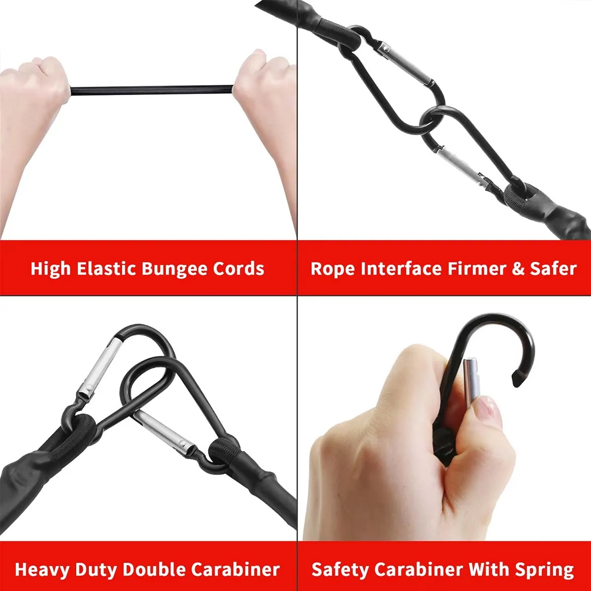 1Pcs Elastic Bungee Cord with Carabiner Hook, Heavy Duty Stretch Rope for Camping Luggage Outdoor Travel Fixed Binding Strap view 4