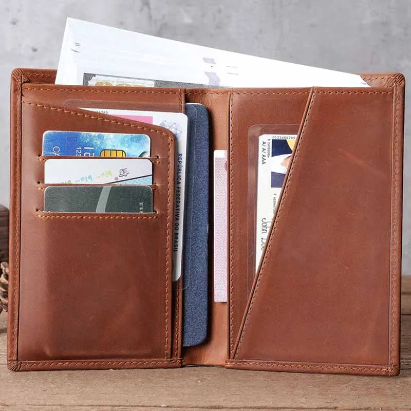 

Crazy Horse Leather Passport Holder - RFID Blocking Travel Wallet for Men & Women, Credit Card Case, ID Driver License Organizer