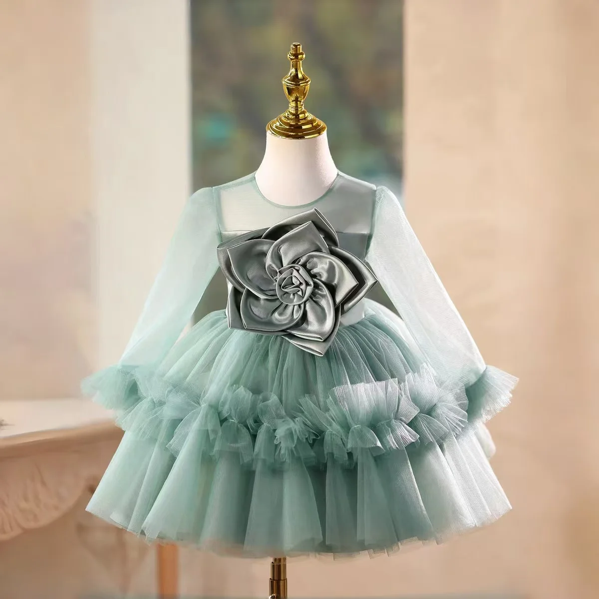 

Jill Wish J728 элегантное бирюзовое платье для девочек ручной работы с цветами длиной до колена для детей, пышное бальное платье на свадьбу, день рождения