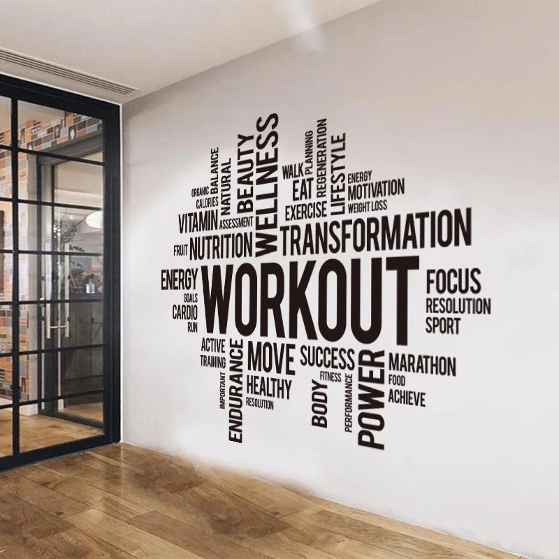 Werken Woorden Muurstickers Gym Workout Woord Cloud Muursticker Office Crossfit Fitness Inspirerend Motivatie Muurtattoo