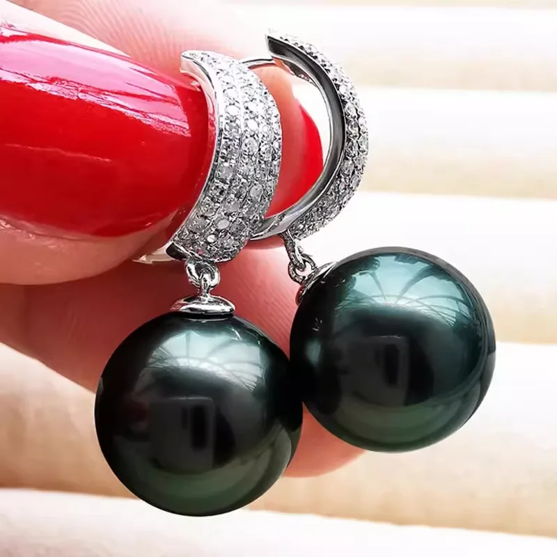 

Серьги-подвески с черным жемчугом 12–13 мм, серебро 925 пробы, подарок на день матери и годовщину AAA222