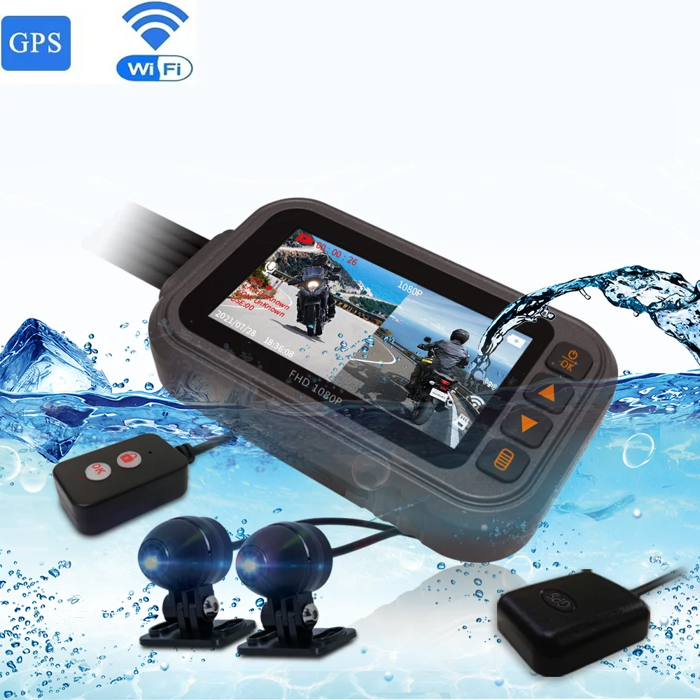 MOTO WiFi Motorcycle DVR Dash Cam 1080P Full HD Front Rear View Waterproof Lens Motorbike Camera GPS Logger Recorder Box