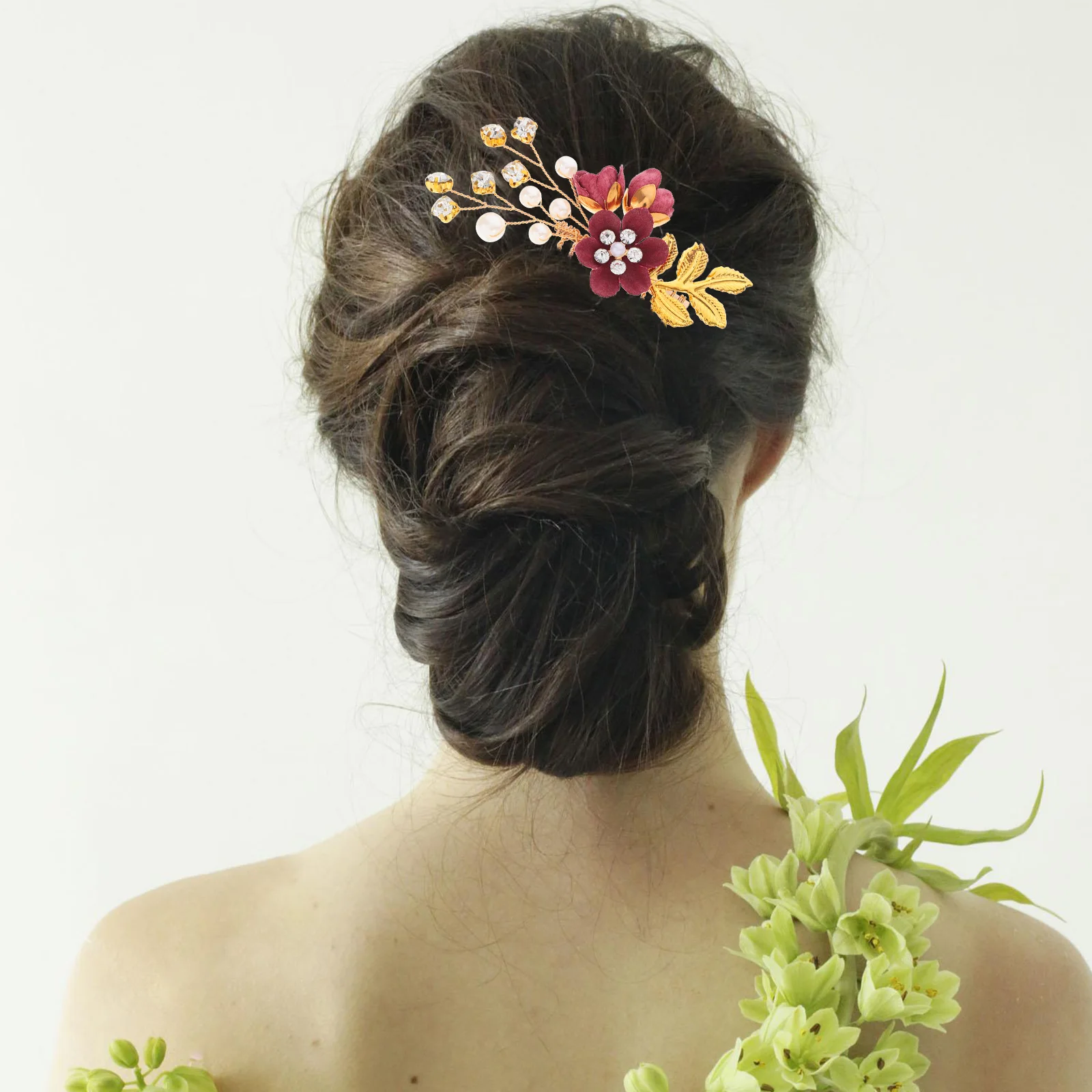 

1 Set Elegant Floral Comb , Exquisite Headpiece With Pearl Design, Chic Leaf Accessories, Decoration, Party Hairpins