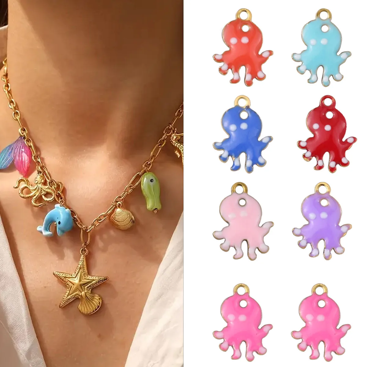 

20pcs 12x9mm Stainless Steel Octopus Cute Small Enamel Charms Pendant Stainless Steel DIY Jewelry Making Accessories Findings