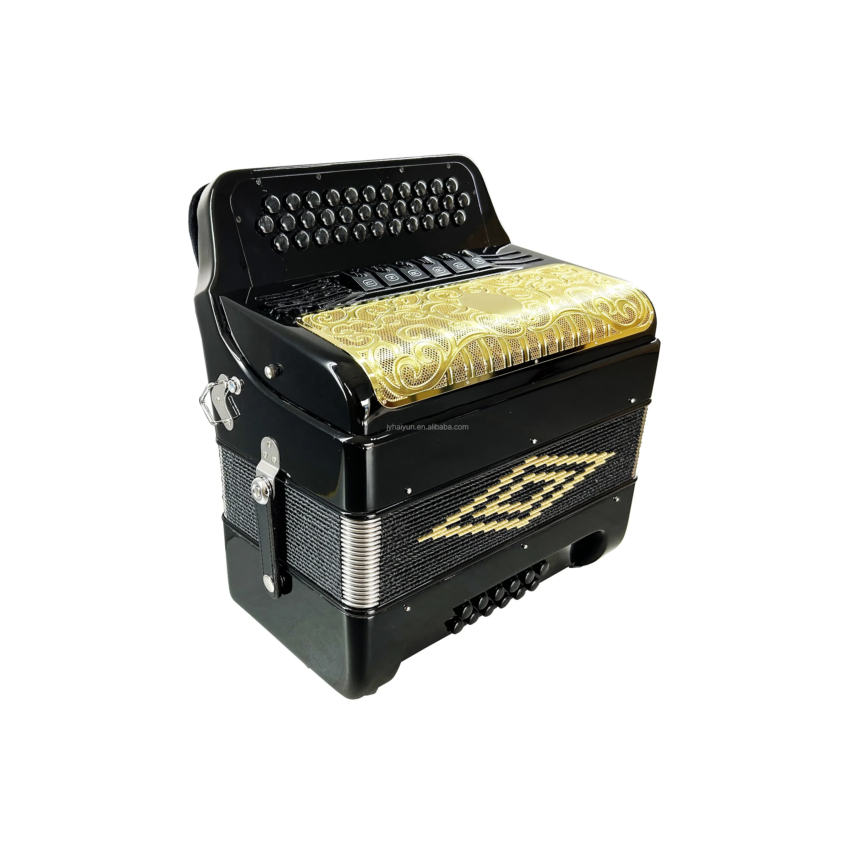 أداة الأكورديون Diatonic المهنية JB3412E 34 أزرار 12 باس 6 سجلات مشرق الجسم الأسود الذهب شواء أزرار سوداء