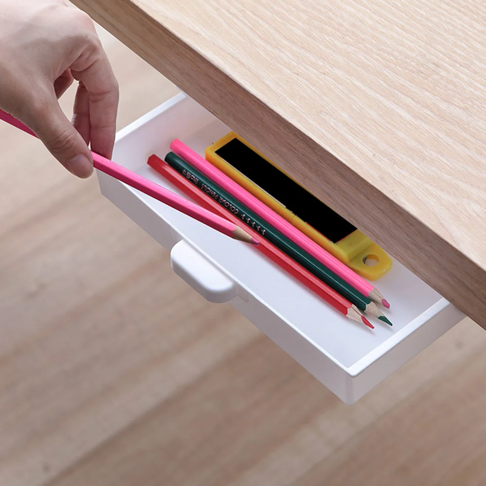

2Pcs Hidden Drawer Storage Boxes PP No Deformation Nail Free Double Adhesive Under Desk Office ganizers Stationery