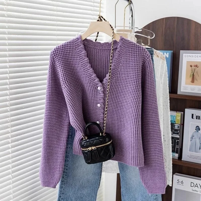 New 2025 Spring Autumn Small Fragrant V-neck Knitted Sweater Women's  Single Breasted Casual Cardigan Jacket knitwear Top