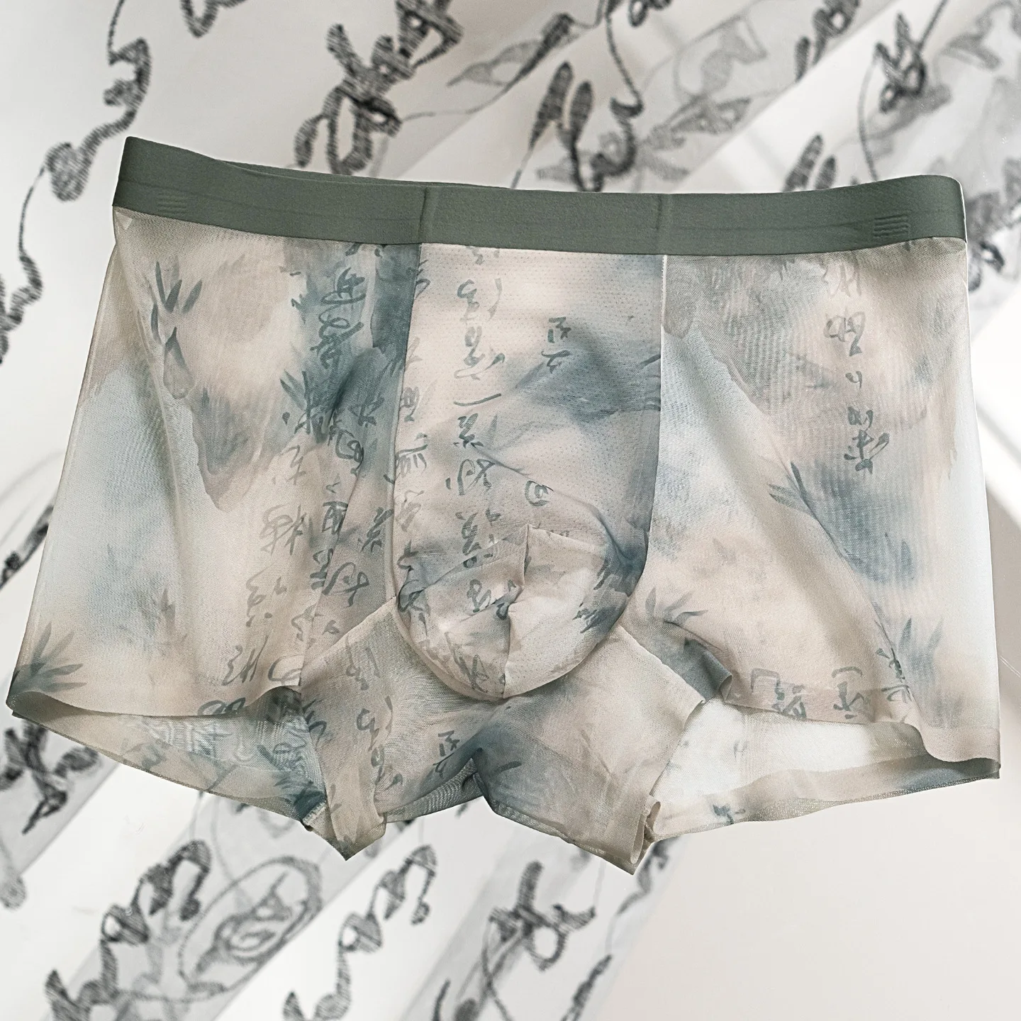 

Summer Ultra-thin Mesh Men Boxer Shorts Ice Silk Seamless Panties Sexy Underwear Printed U Bulge Pouch Breathable Underpants