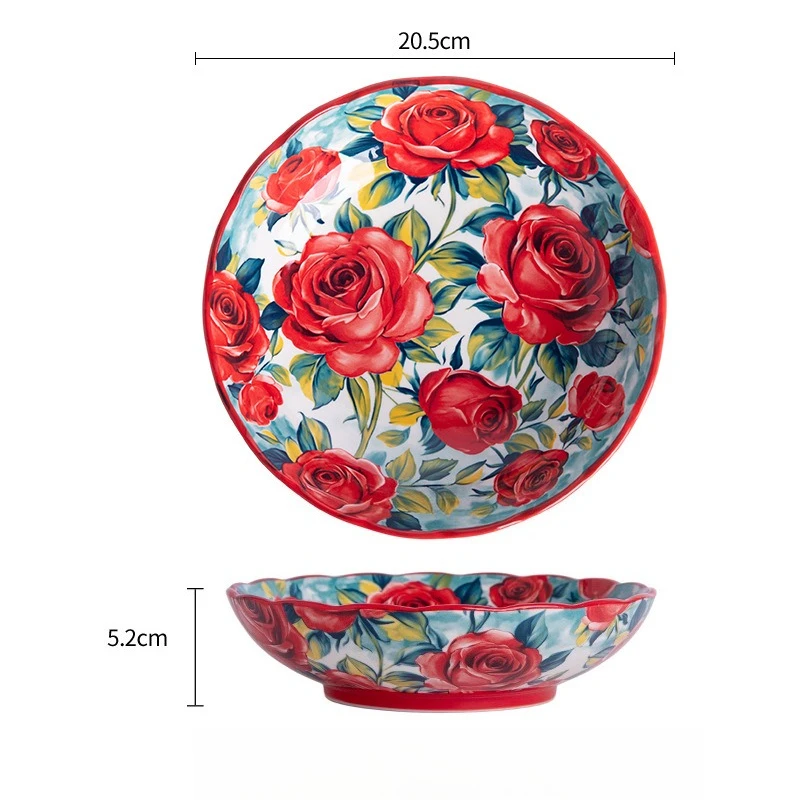 

DSA home home dinner plate rose lace deep plate red and blue porcelain underglaze color art ceramic tableware