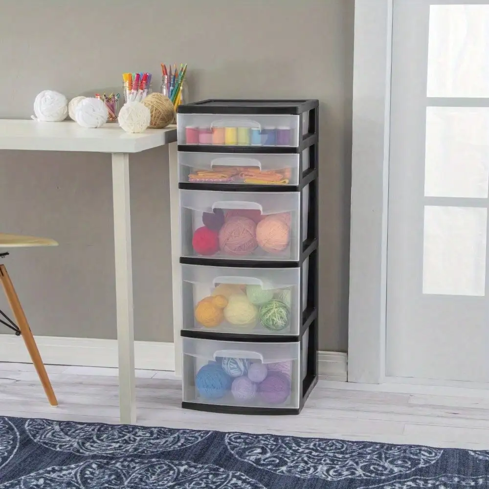 

Plastic 5 type, black with transparent drawer, exquisite design, easy to clean, suitable for multiple places in the home