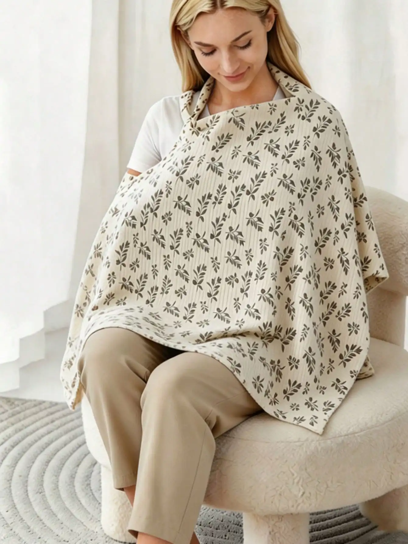 1Pc Nursing Cover for Moms, Cartoon Print Gauze Style, Multifunctional Anti-Exposure Nursing Cover for Outdoor Use, Breathable and Not Stuffy, Can Be Used for Both Breastfeeding and Sun Protection