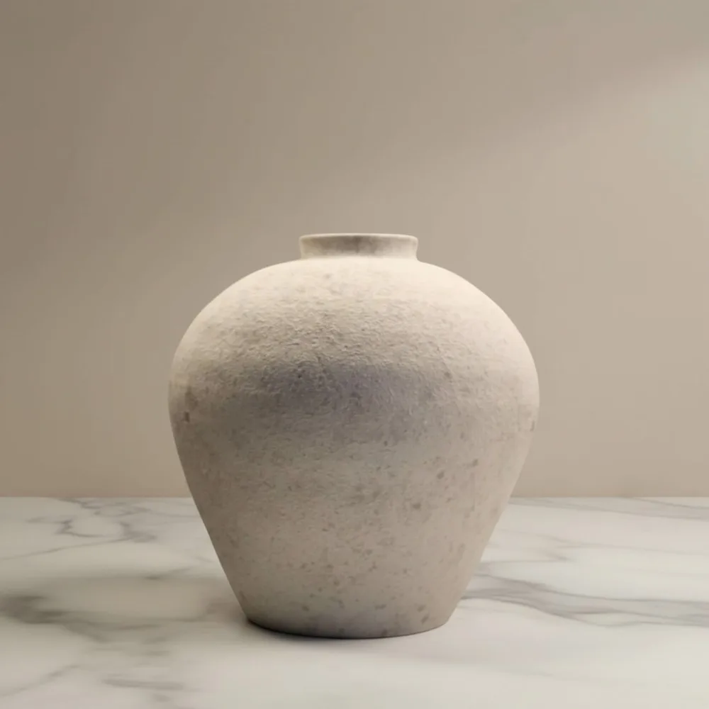 

Handmade Large Round Vase 10 Inch, Stone Look Ceramic Pottery, Rustic Farmhouse Decor Centerpiece