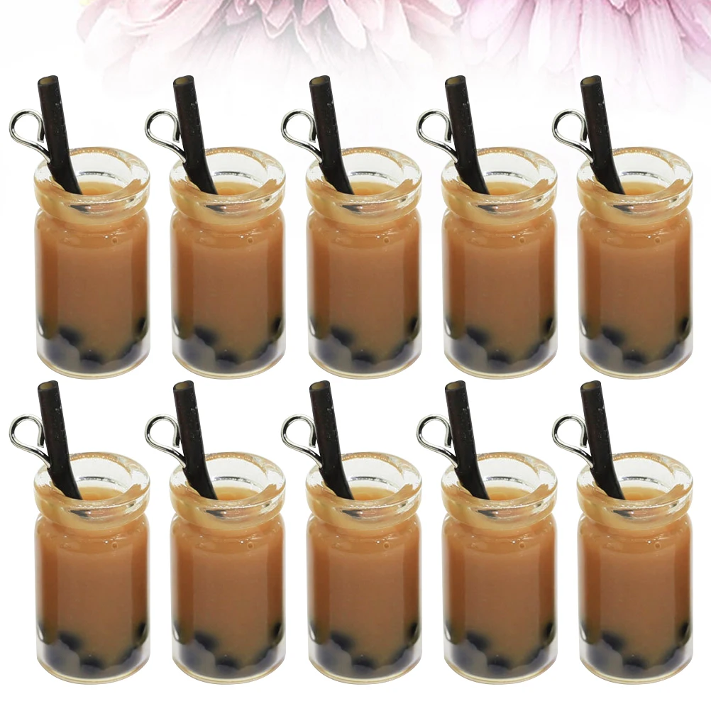 

20 Pcs Coffee Mug Simulated Milk Tea Creative Funny Charms Glass Bottle Imitated Ear Pendant Background Decor Miss