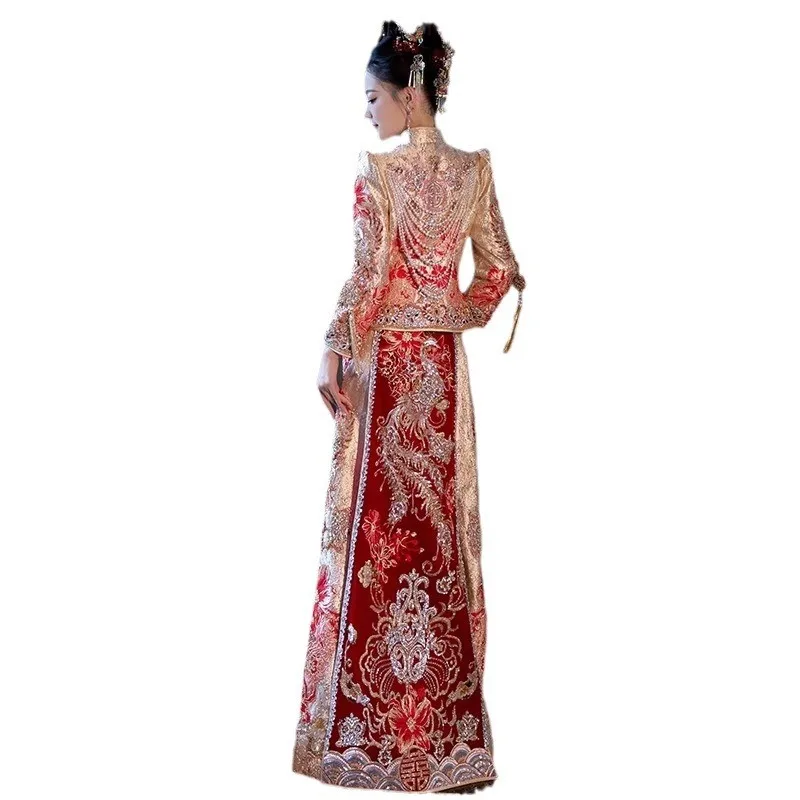 New Chinese-style toasting dragon and phoenix wedding dress Malay