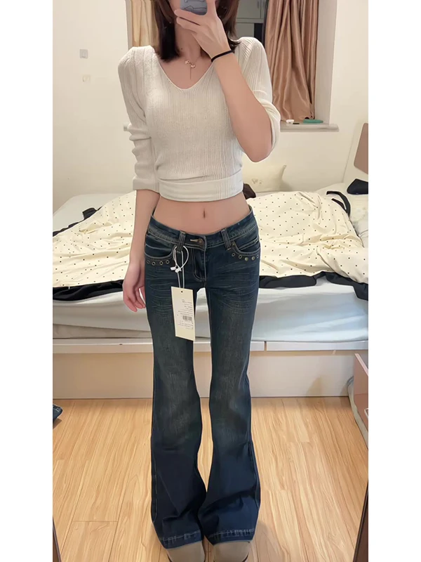 

American Retro Bell Bottom Jeans Women's Spring 2026 Slim Fit Not Legging Floor Length Hoof Long Pants