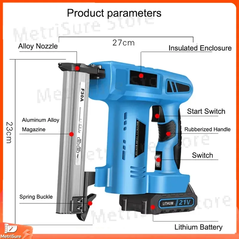 21V Cordless Nail Gun Power Tool for Woodworking DIY Construction Fastening with Battery and Charger Nail Gun for