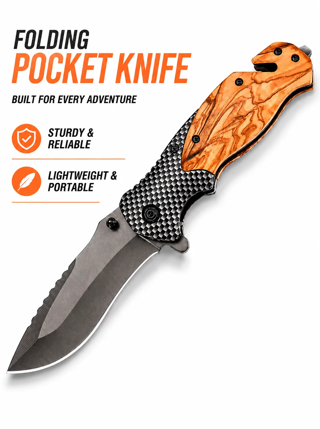 Outdoor Folding Pocket Tool Stainless Steel Handle Portable Camping Gear EDC Utility Tool with Wood Grain Grip for Hiking Travel