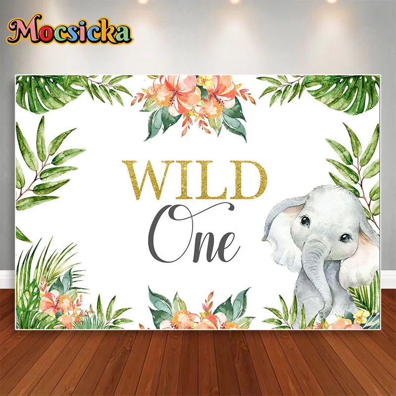 

Mocsicka irl Wild One Backdrop Jungle Safari Animals 1st Birthday Photography Background Cake Dessert Table Decor Banner