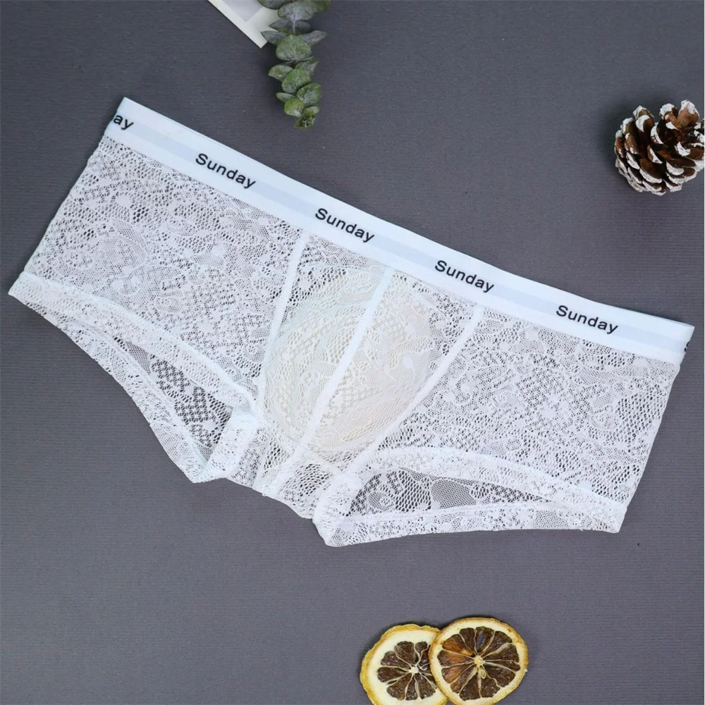 جديد شبكة الملاكمين الرجال تنفس "ال Sunday" المطبوعة السراويل مثير الدانتيل الشفاف الذكور سراويل تنفس S-XL Boxershort