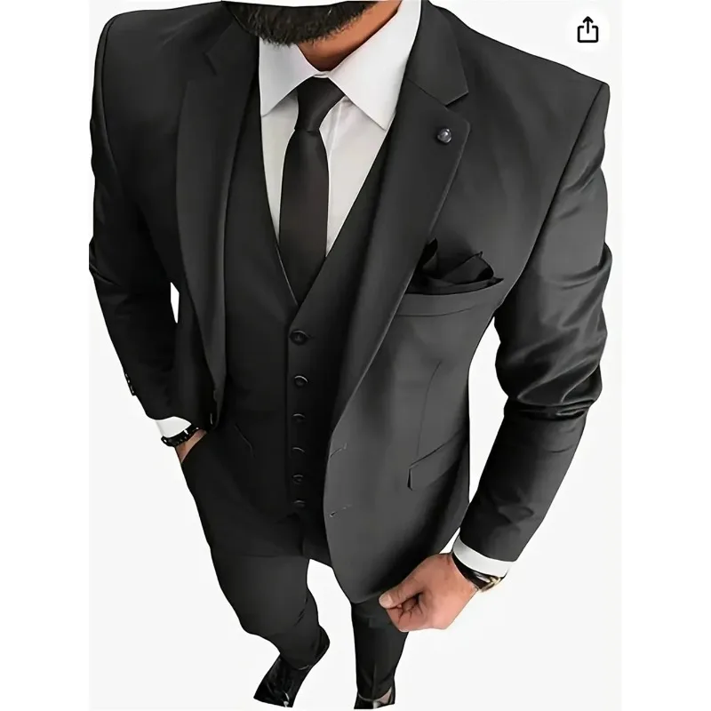 

Men's Suits 3pcs Mens Business Suit Notch Lapel Blazer Formal Wedding Groom Pants Tux Vest Tuxedos (Blazer+vest+Pants)