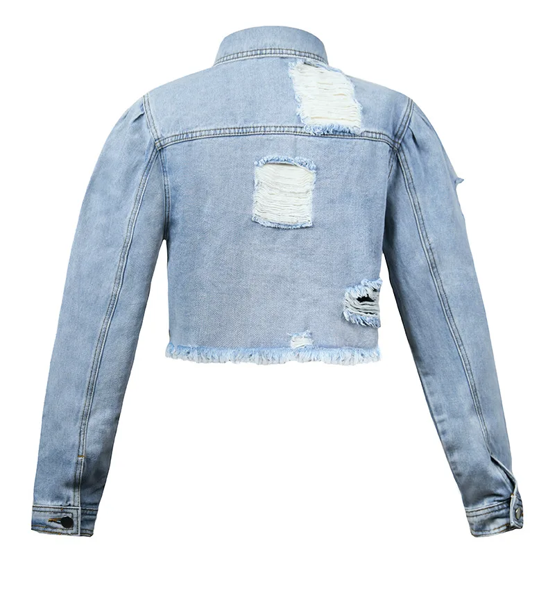 2022 Fall New Woman Long Sleeve Ripped Short Denim Jacket Fashion Hipster Jeans Coat Street Casual Female Clothing S-XL