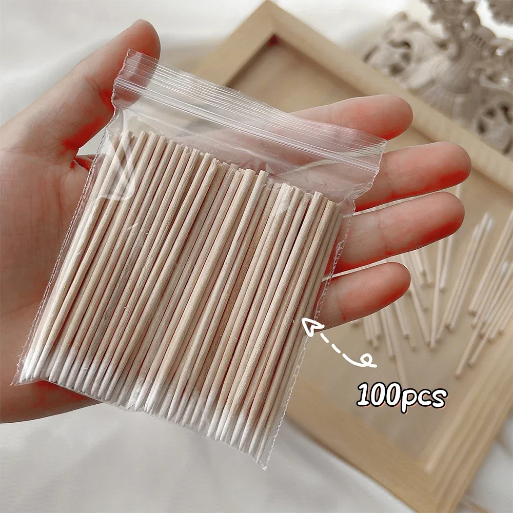 100/300/500Pcs Mini Orange Wooden Swab Cleaning Sticks 10cm Bud Tip Wooden Cotton Nail Sticks DIY Gel Polish Pointed Cotton