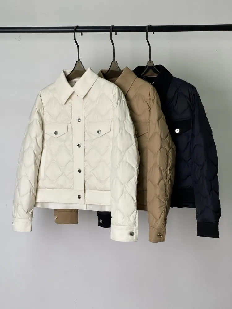 الخريف الشتاء النساء Argyle قصيرة أسفل معطف ترتيب الأسرة طوق واحدة الصدر سترة منفوخة أوزة أسفل الدافئة يندبروف ملابس خارجية #4