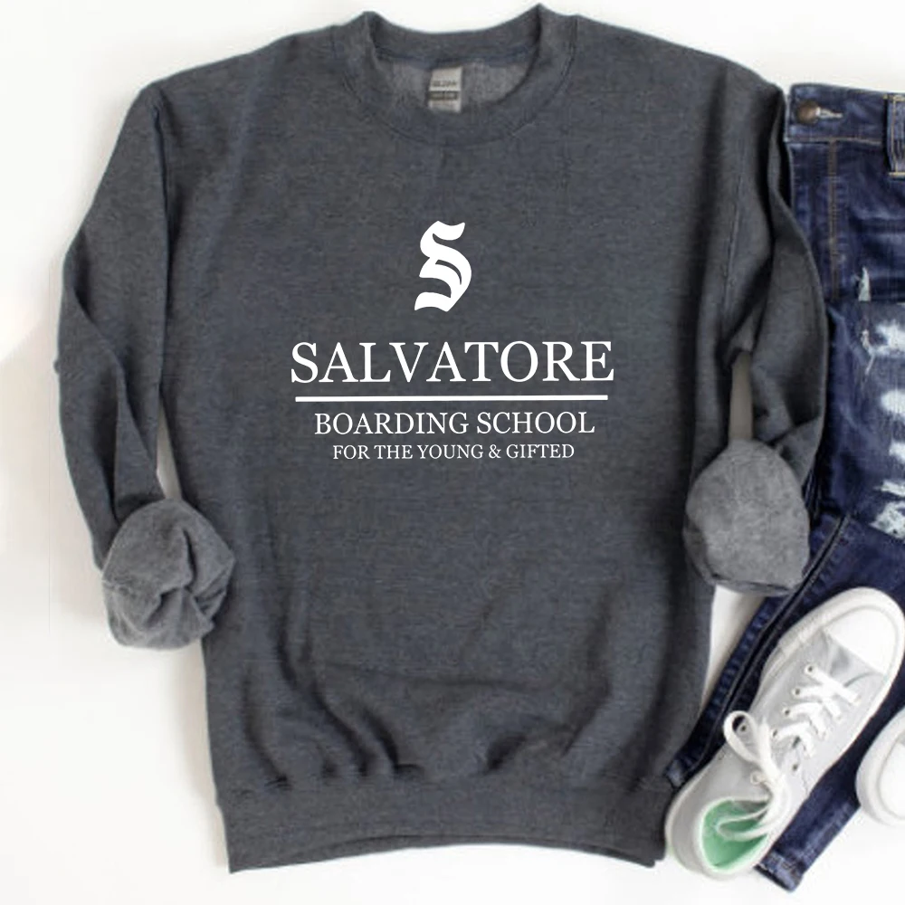 TV Show Vampire Diaries Sweatshirt Salvatore Boarding School Hoodie Damon Stefan Salvatore Mystic Falls Crewneck Sweatshirts