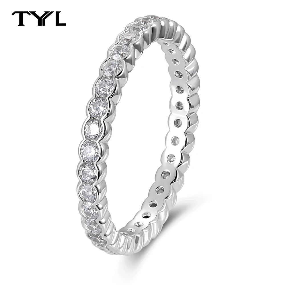 

TYYL Moissanite Wedding Eternity Band Ring for Women Stackable S925 Sterling Silver Lab Created Diamond Round Cut Bezel Ring