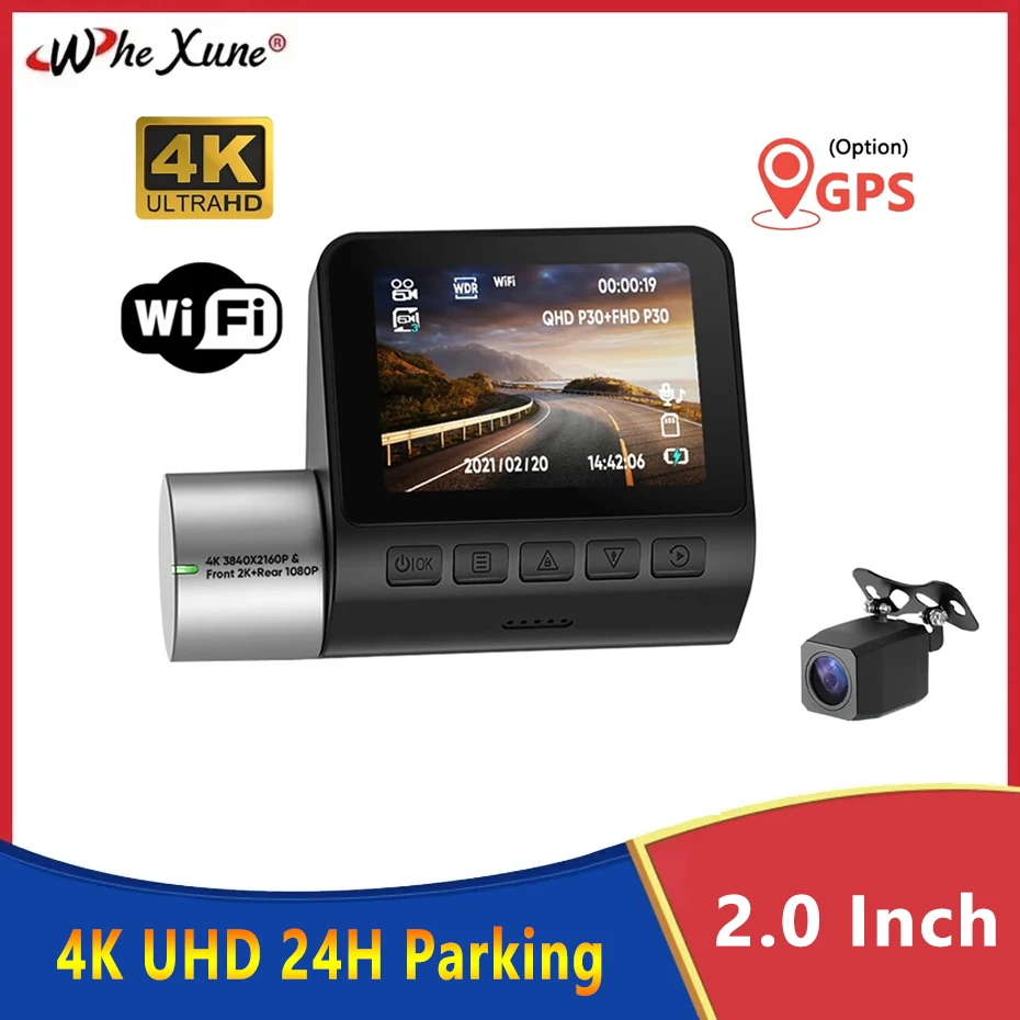 

4K UHD Dashcam GPS WIFI 24h Parking Monitor Dash Cam For Car Dvr Dual Camera Night Video Recorders Dvrs Mini Video Registrator