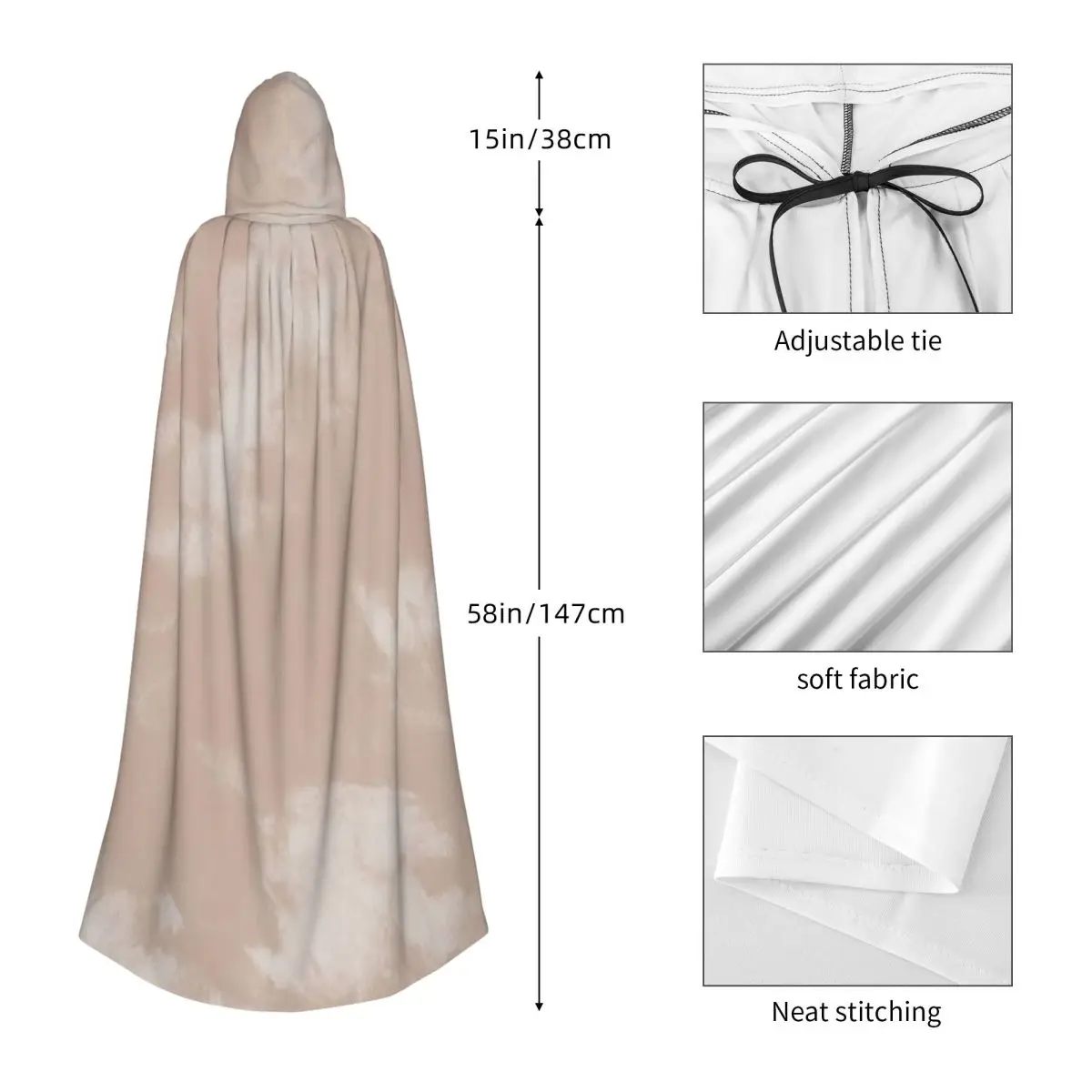 ラテクリーム付きロングフード付きマント魔女中世衣装コスプレケープハロウィンヴァンパイア大人ユニセックス