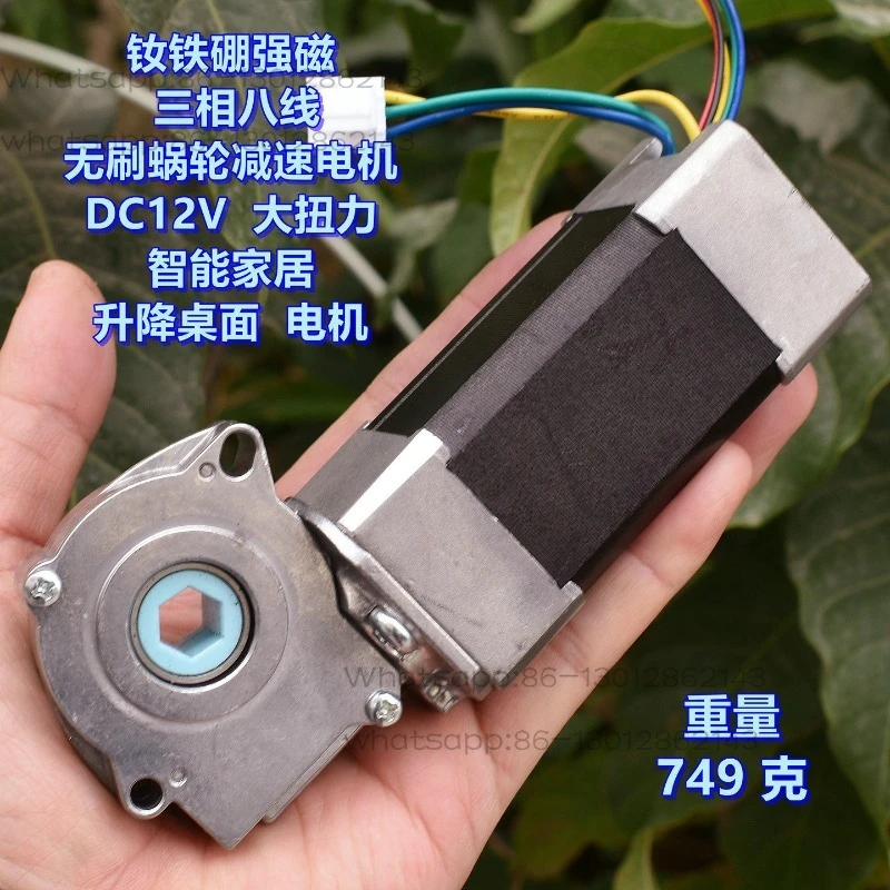 Three-phase brushless, worm gear reduction motor DC12V NdFeB strong magnetic, smart home, lifting desktop motor