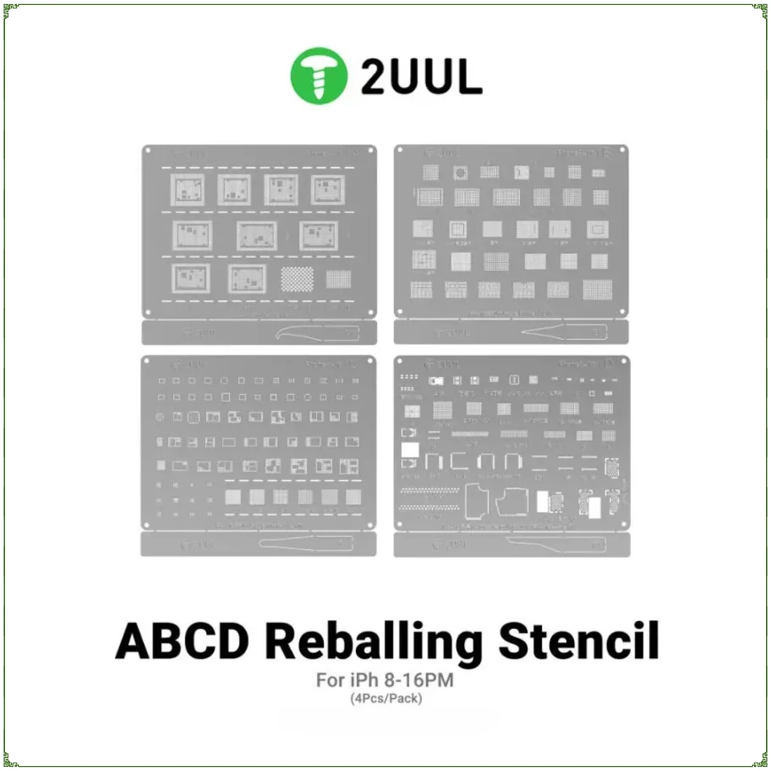 2UUL BG01 4PCS Reballing Stencils Nand Flash/ WIFI/Face ID /Screen /Baseband / Power Amplifier IC Steel Mesh for IPhone 8-16PM