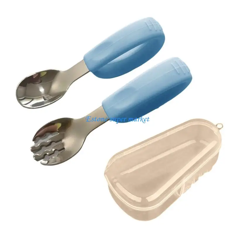 

090B Baby Feeding Utensils Set for Easy Feeding Training Ergonomic Design Spoon Fork