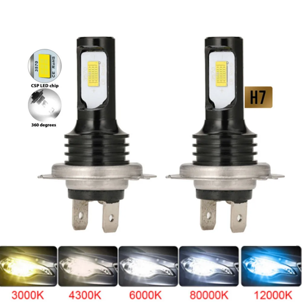 

2 шт. 20000LM H4 H7 Светодиодная лампа для автомобильных фар H1 H3 Светодиодная противотуманная фара без вентилятора Беспроводная мини-размер Автоматическая лампа 12 В 6000 К Белый