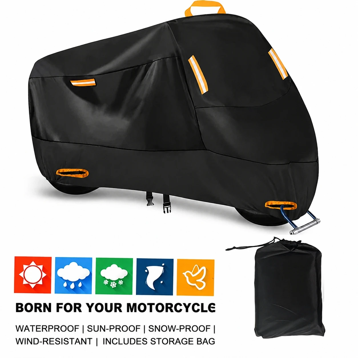 210d-バイクカバー-防水-屋外用-シルバーコーティング-uv保護-防塵-スクーターカバー-反射ストリップ4本とロックホール付き